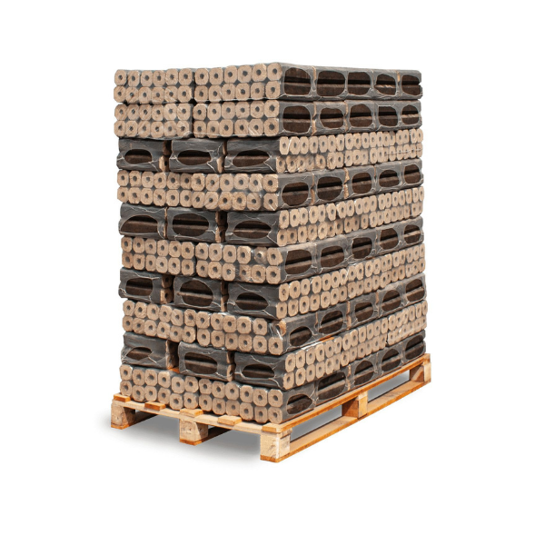 Heizfuxx PiniKay Quadro Hartholzbriketts – 960 kg Palette (96 × 10 kg) – Hochverdichtete Vierkant-Briketts für Kamin & Ofen