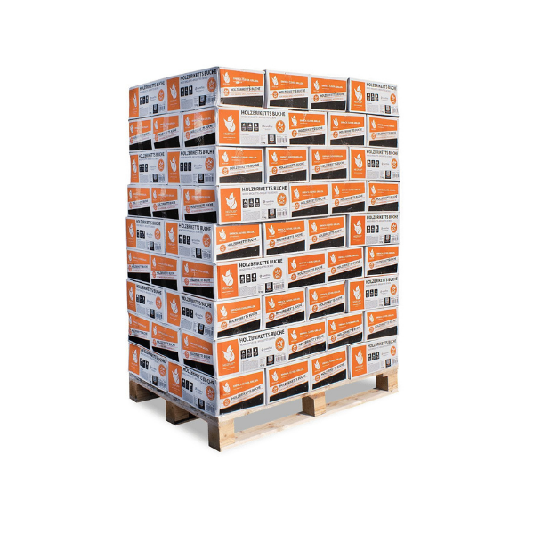 Heizfuxx Nestro Hartholz M Briketts – 972 kg Palette (81 x 12 kg Kartons) – Premium-Holzbriketts für Kamin & Ofen