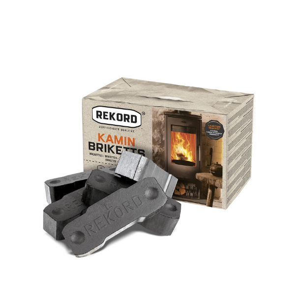 Rekord Braunkohlebriketts – 900 kg Palette (90 × 10 kg Pakete) – Klassische Kamin- & Ofenbriketts